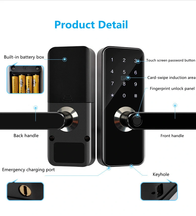 2023 Economic Fingerprint Password RFID Card Key Unlock Tuya APP Remote Control Smart Fingerprint Door Lock